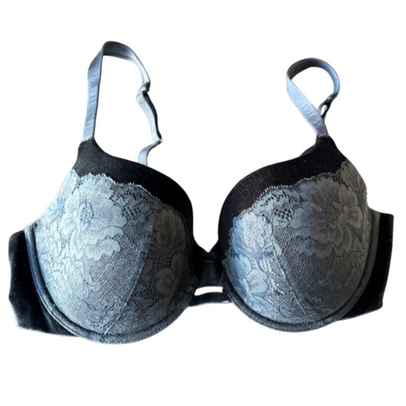 Elegant Velvet Lace Bra with lace overlay, full coverage / 38 D / Black - Picture 4 of 7